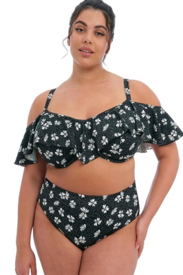 Elomi Plain Sailing Ruffle Sleeve Bikini Top - Black Daisy - 36HH