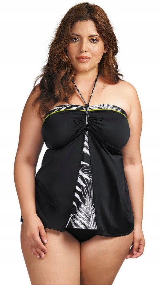Elomi Tigris Non Wired Split Front Bandeau Tankini Top - Black Available at  The Fitting Room