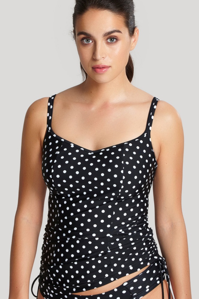 Panache Anya Spot Underwired Tankini Top - Black/White